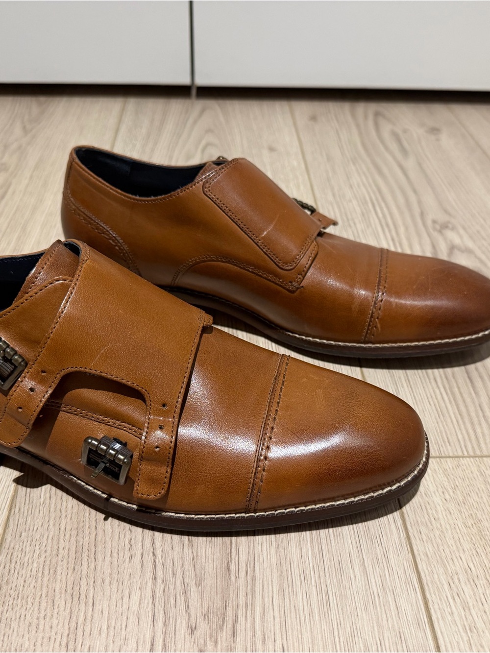 Cole Haan Men's Tan Double Monk Strap Leather Oxfords - Picture 2 of 4
